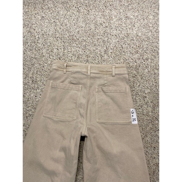 Zara High-Rise The Marine Straight Wide Leg Raw Hem Tan/Cream 6 - Picture 7 of 9